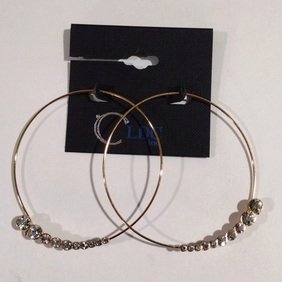 Gold tone 2.5-in Big Hoop Sparkling Crystal Earrings - Women's Fashion Jewelry - Picture 5 of 6